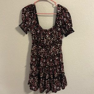 Tiered black and red flowers dress